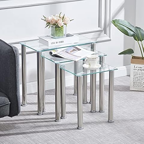 paonne Nest of 3 tables Tempered Glass Nesting Coffee Table Set of 3 Nesting Sofa Side Table, Simple Nesting End Table for Living Room Cover