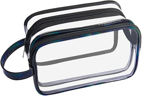 Lermende Bolsa de maquillaje transparente, bolsa de maquillaje transparente de 2 capas para viajes, bolsa organizadora de maquillaje portátil