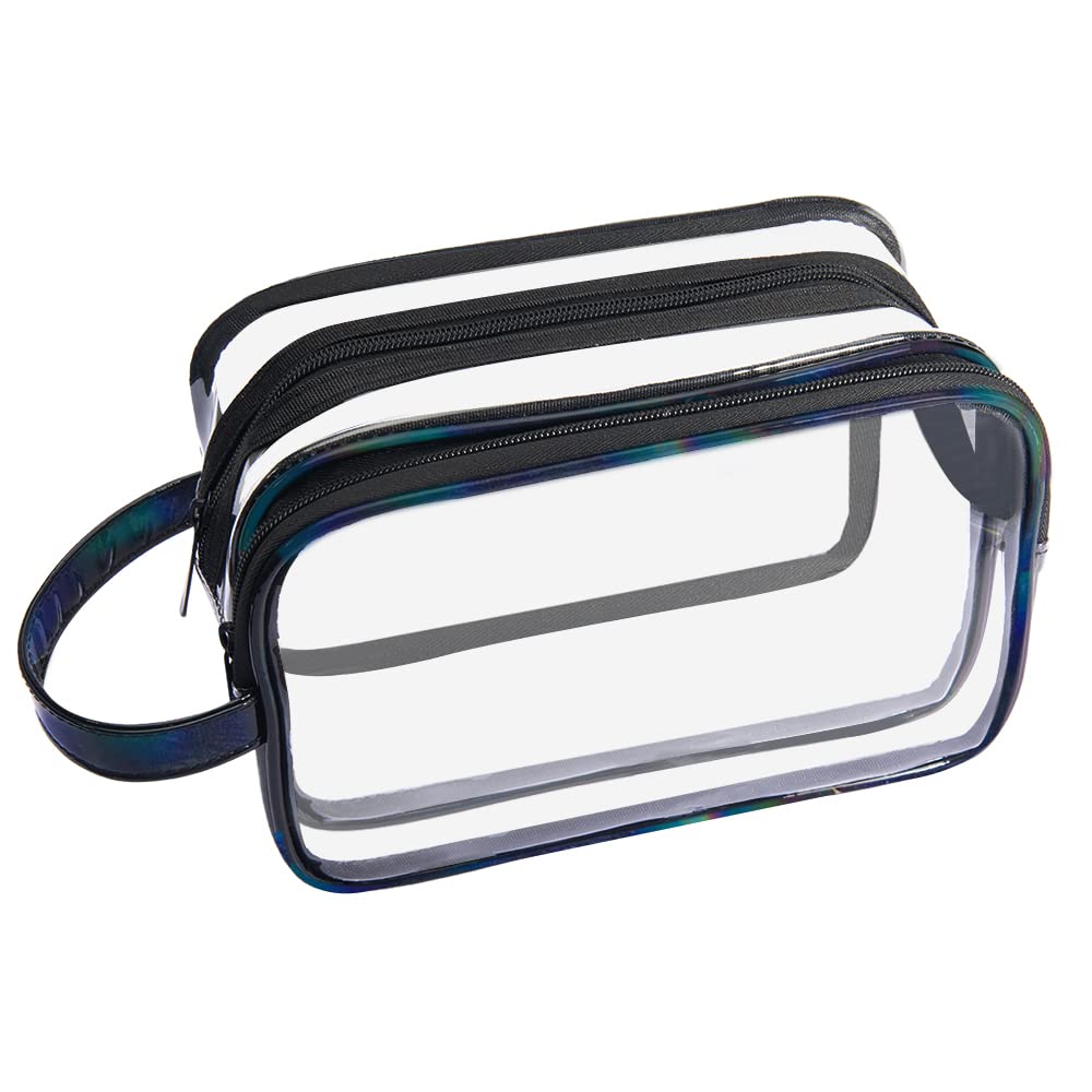 Lermende Clear Makeup Bag,2 Layer Makeup Case,Coquette Glossier Bag Zipper  Bag for Travel,Portable Organizer Bag,Water-Resistant Large Cosmetic Bag