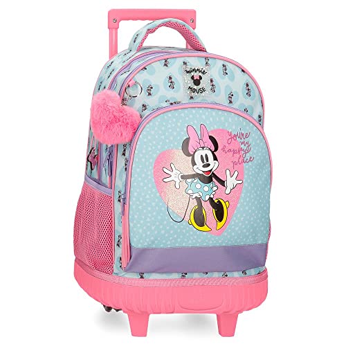 Disney - Mochila Dos Ruedas Para Niña Minnie My Happy Place Dos Compartimentos En Oferta Disney Minnie My Happy Place Mochila Compact 2 Ruedas Azul 32X43X21 Cms Poliéster 28,9L