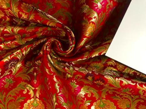 Tissu brocart de soie rigide rouge de 111cm pour structurer une veste jacquard chic
