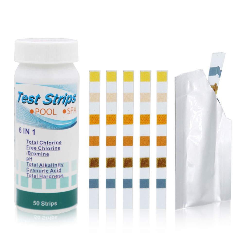 POWERTOOL Water Test Strips Pool Test Strips Dip Water Test Paper Ph Alkaline Analyzer for Swimming Pool and Spa Treatment (50Pcs 6 in 1)
