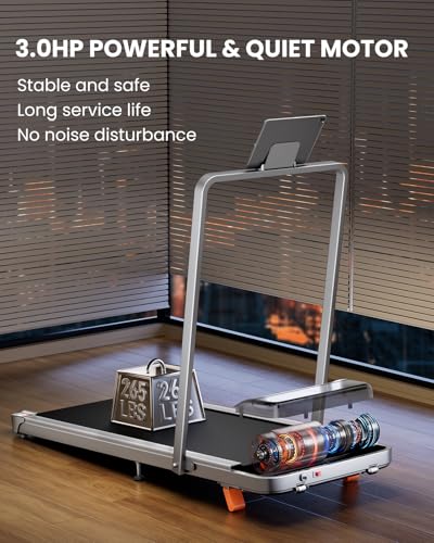 Image of Abonow Portable Walking Pad with Handle Bar for Home & Office, 2 in 1 Under Desk Treadmill with 8% Incline, 2.5HP Small Foldable Compact Treadmills Walking Machine, LED Display, 265 LBS