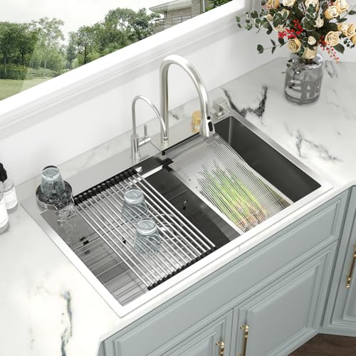 Image of Kichae 33x22 Waterfall Kitchen Sink Drop In Stainless Steel 16 Gauge Smart