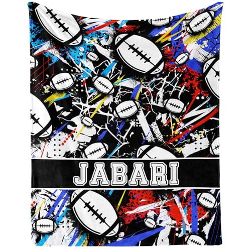 CaomeiWu Manta de fútbol personalizada, 80 x 60 pulgadas, franela con temática de rugby, manta deportiva negra, manta suave para siesta para el hogar, niños, niñas, mujeres, hombres, amantes del