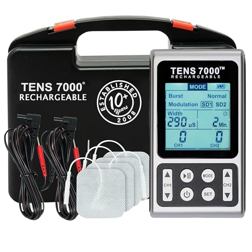 Image of TENS 7000 Rechargeable Elite TENS Unit Muscle Stimulator and Pain Relief Device - Advanced TENS Machine for Effective Back Pain, Nerve Pain and Muscle Pain Relief