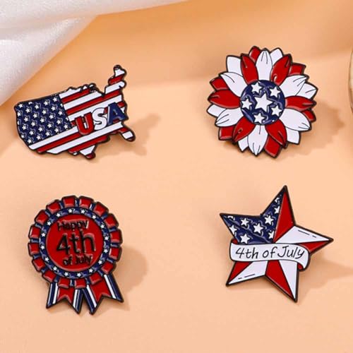 Image of American Flag Brooch Pins 4th of July Brooches for Women Men Red White Blue USA Flower Star Flag Lapel Pins Independence Memorial Day Brooches Patriotic Medal Suit Dress Badge Jewelry Accessories 4 Pcs /set（Style02）