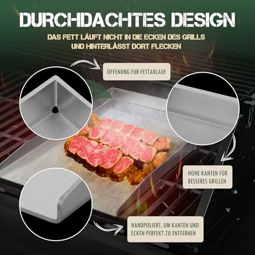 Edelstahl Plancha Grillplatte 28 x 20cm-Massiver Edelstahl- Grillplatte für Gas & Kohlegrill, Grillzubehör Geschenk für Männer,BBQ Zubehör