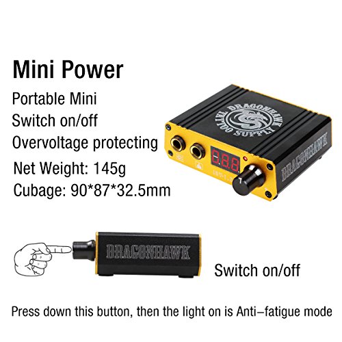 Dragonhawk Lcd Dual Tattoo Machine Gun Power Supply Foot Pedal Clip Cord P077 (Golden) #TOP5