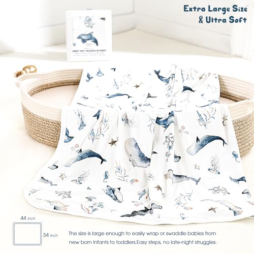 Image of GRSSDER Baby Blankets Super Soft Jersey Knit Swaddle Blanket for Baby Girls and Boys, Double Layer Receiving Blankets 34 x 44 Inches, Extra Large for Baby Swaddling, Sea Fish