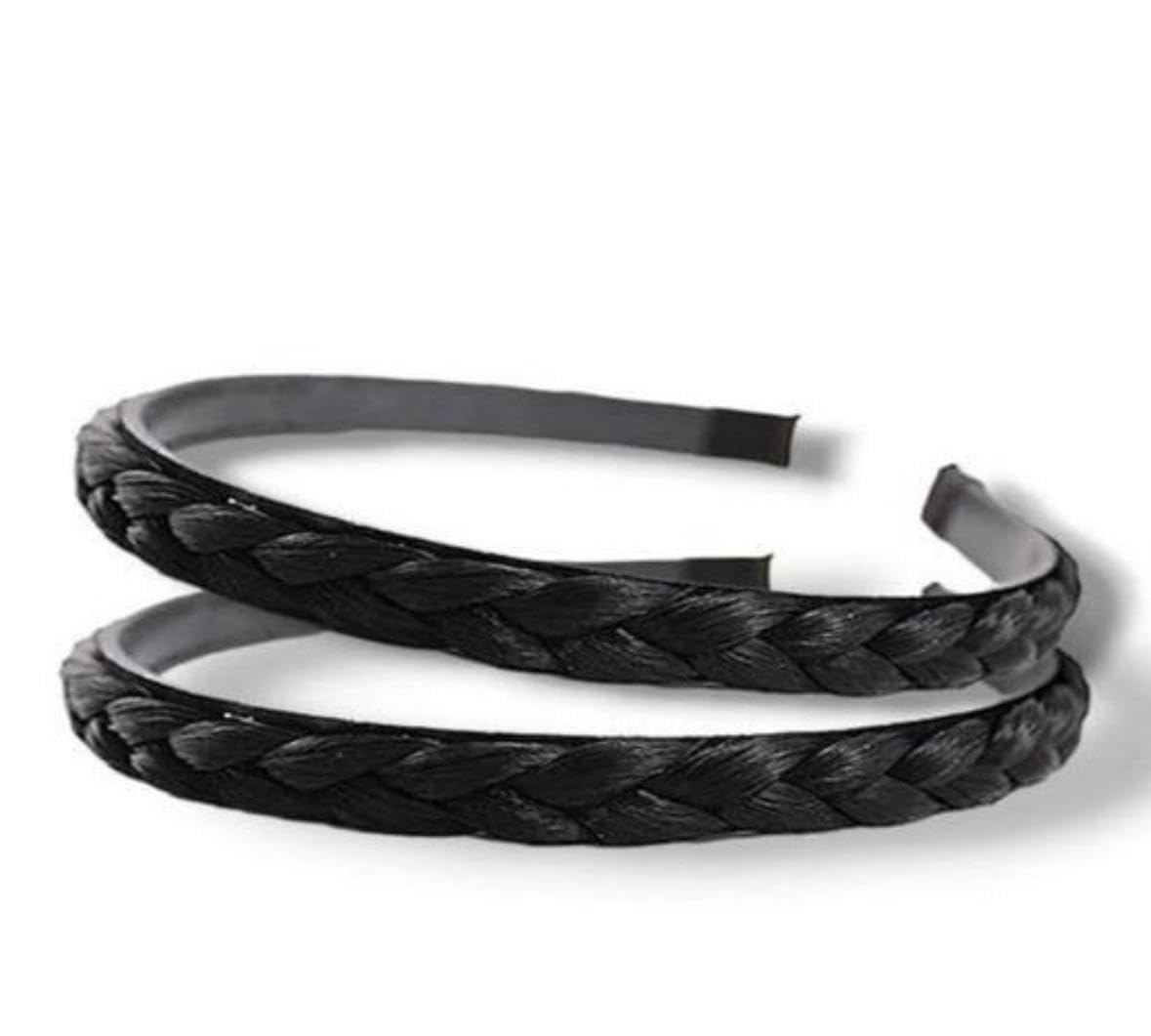 02 PCS Headband Synthetic Hair Plaited Headband Braid Braided With Teeth Hair Band Accessories for Women Girl Wide 0.6 Inch (Black)-image-15