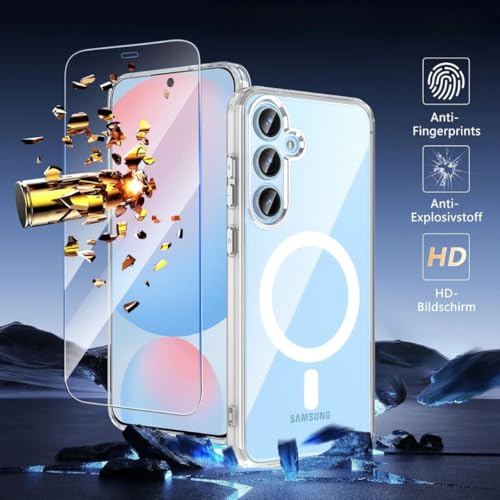 Image of ShieldTech TPU Back Cover + Tempered Glass for Samsung Galaxy S24 FE 5G | Transparent Magnetic Case with Shockproof Corners | Crystal Clear Design | Edge-to-Edge Screen Protector | Scratch Resistant