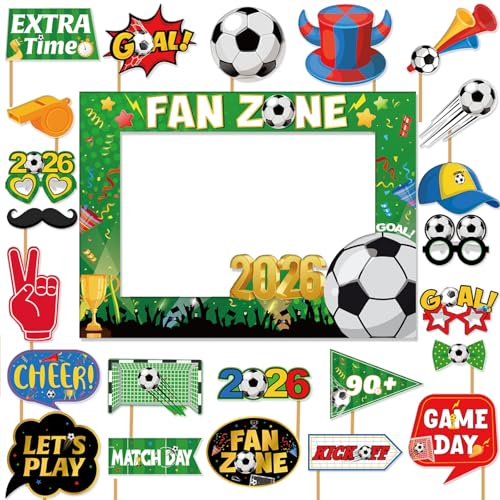24-Piece Soccer Photo Booth Props with Frame & Sticks