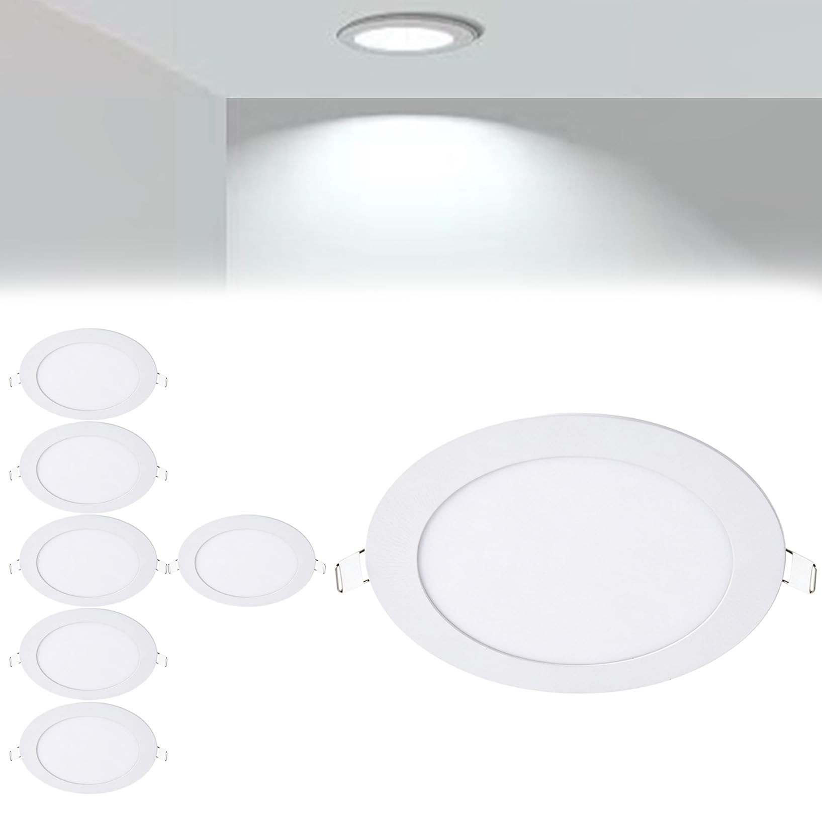 VOGHMOLD 15W Ultra Slim LED Downlight 8 inch, 6000K Recessed Ceiling Light, Cut Φ175-180mm, AC85-265V Flush Mount Spotlights Aluminum Round Panel Lights for Office Hallway, 7 Pack