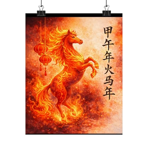 2026 Chinese New Year Wall Art Year Of The Horse Watercolor Poster Lunar Zodiac Fire Horse 2026 Decor Picture