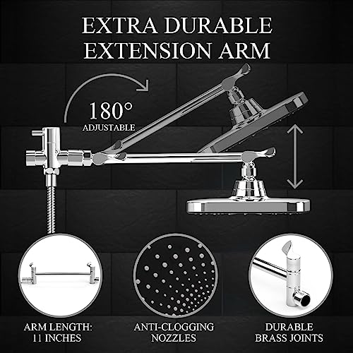 Veken 12 Inch Rain Shower Head With 5 Settings High Pressure Handheld Spray, Rainfall Shower Head With Adjustable Extension Arm, Chrome Dual Shower Head And Handheld Shower Head Combo With 70” Hose. #TOP4