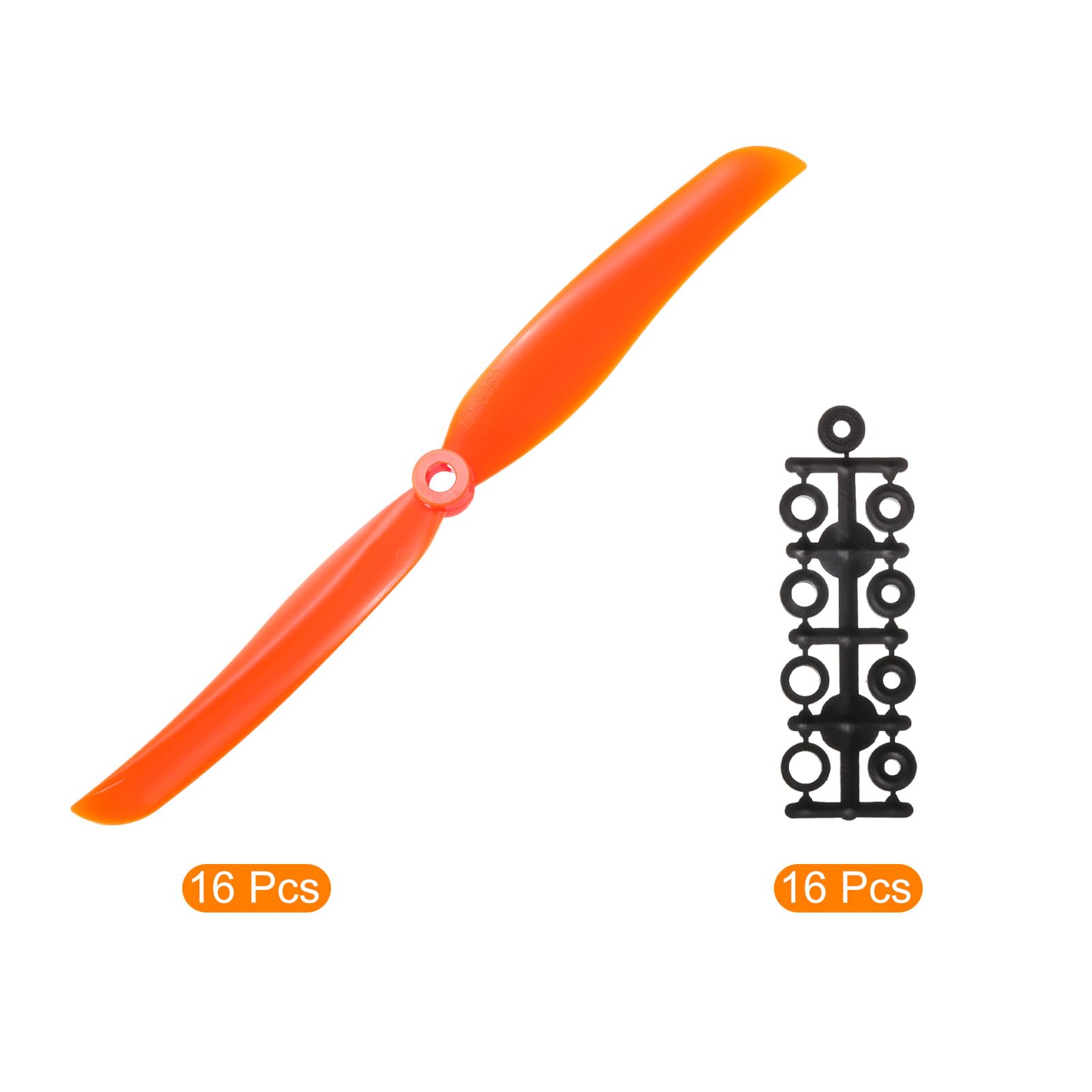 QUARKZMAN 8060 Hélices 8x6 Hélice 2 Paletas Fija-ala Naranja Reemplazo Accesorios con Adaptador Anillos para Avión RC Avión, Paquete de 16