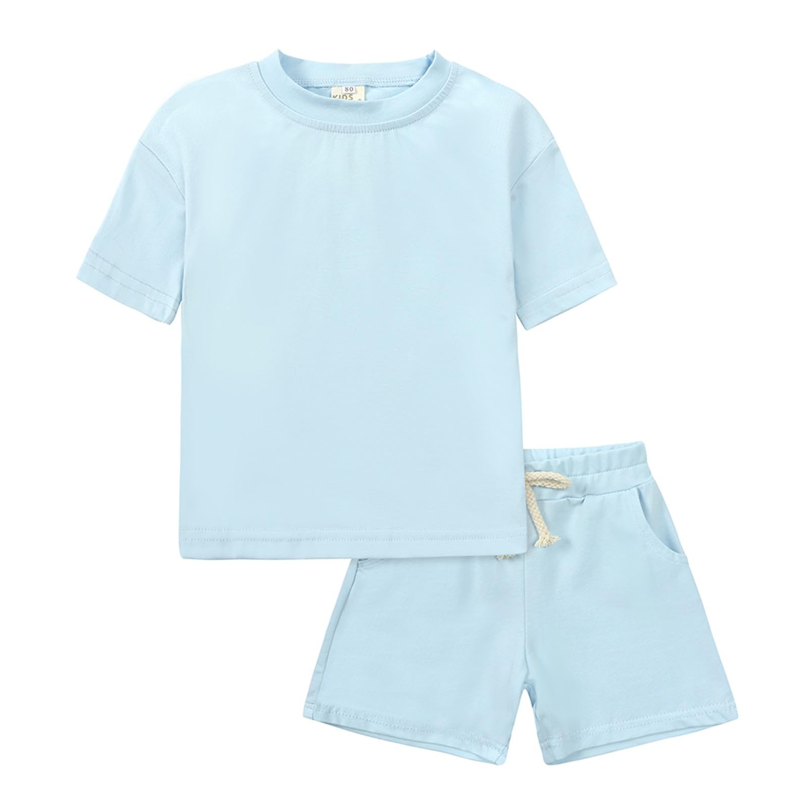 Générique Lot De 2 Ensemble Short Enfant Garçon Solide Tee Shirt à Manches Courtes et Short Confortable Survêtements D'été 2 Pièces Respirant Tenue Sport pour Les Activités Sportives