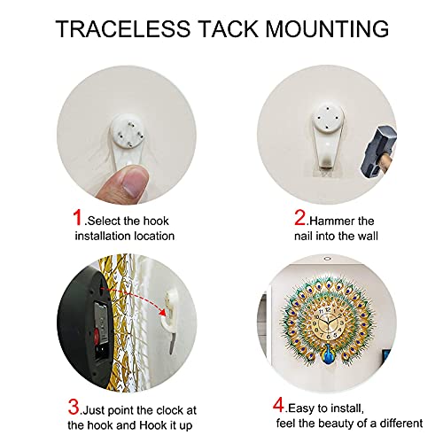 Eurson Large Peacock Wall Clock 27.6 Inch Metal Design Non-Ticking Silent Art Digital Wall Clocks For Living Room Decor #TOP4