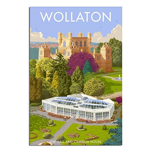 Poster de voyage vintage Angleterre Wollaton - Déco Murale pour chambre à coucher, bureau - 20 x 30 cm