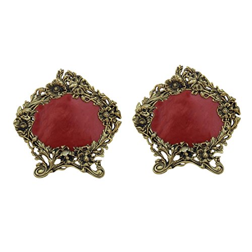 Image of Handicrafts Paradise Photo Frame Pair Antique Golden Floral Motif In Metal 9.5 X 9.5 Inch