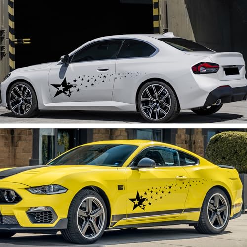 Image of TOMALL 1 Pair 62.6'' Stars Graphics Vinyl Decals for Car Body Door Sides Universal Waterproof Stars Stickers Decoration for Vehicles SUV Truck Off-Road Home Wall (Black)