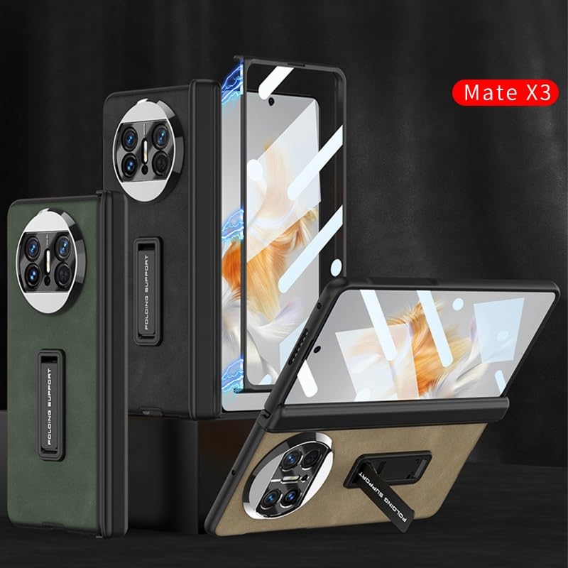Charnière Huawei Mate X3 protégée : coque grise intégrale en cuir - 3