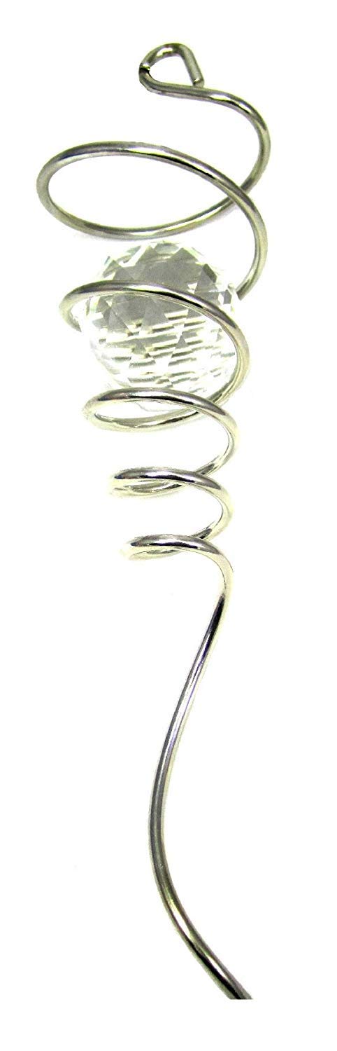 WorldaWhirl Wind Spinner Stabilizer Gazing Ball Spiral Tail Cyclone Yard Twister (Silver Wire, Crystal Glass Orb)