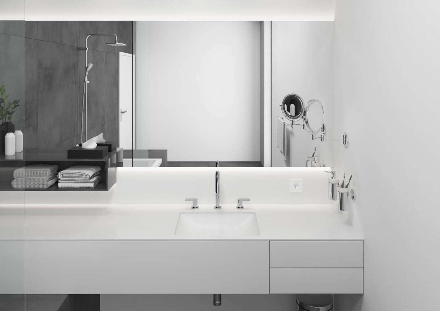 hansgrohe 3-Loch Waschtischarmatur Vernis Shape, Wasserhahn Bad mit Auslauf Höhe 150 mm, mit Zugstange, Badarmatur wassersparend, Chrom