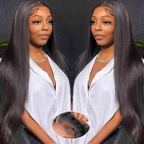 IWISH 210% Density Wear and Go Glueless Wigs Human Hair Pre Plucked Pre Cut for Beginner 5x5 HD Lace Closure Wigs Human Hair Straight Lace Front Wigs No Glue Ready to Wear Natural Black Color 24 Inch Cover