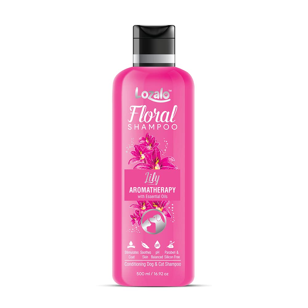 Lozalo Floral Aromatherapy Pet Conditioning Shampoo - 500ml, Lily Fragrance, Coat Cleansing and Conditioning Odour Control Shampoo for Dogs & Cats, with Aloe Vera Extract and Saffron Oil