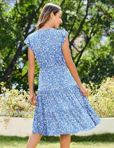 Image of ZEAGOO Womens Summer Casual Dresses Ruffle Sleeve V Neck Midi Dress Flowy Tiered Dress with Pockets Boho Sundresses