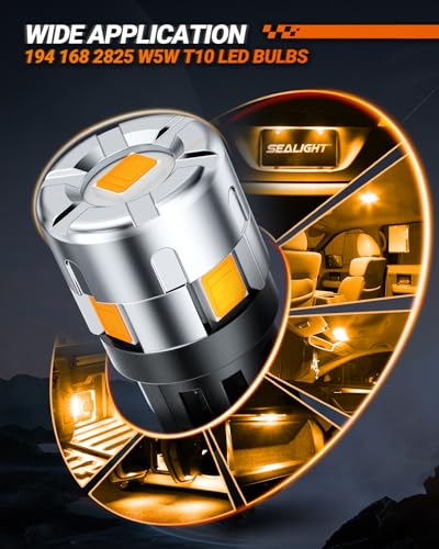 Image of SEALIGHT 194 Led Bulb, 2000K Amber 168 T10 Led License Plate Light 600% Brightness Replacement Bulbs For Trunk, License Plate Dome Map Door Courtesy Light (Pack Of 4)