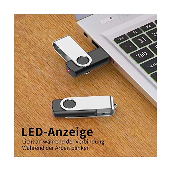 USB Stick kacai 16GB 10 Stück Speichersticks USB Sticks 360 ° Drehun Memory Stick, High Speed USB 2.0 Flash Drive Pack，Mit Schlüsselband, Geeignet für Laptop / PC（10PCS*16GB/Schwarz/Schlüsselband） – Bild 5