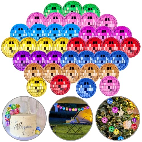 45 PCS Colorful Disco Ball Cake Decorations Reflective Mirror Balls for 70s Disco Themed Parties Christmas Trees