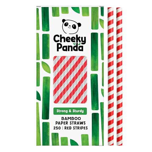 The Cheeky Panda Bamboo Paper Straws | 250 Coloured Drinking Straws with Red Stripes