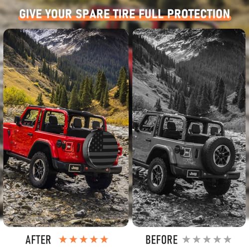 Image of National Flag Spare Tire Cover, Universal Fit for Jeep, Trailer, RV, SUV, Truck,Tough Tire Wheel Soft Cover, Camper Wheel, Weatherproof Tire Protectors (BlackGrey, 16 inch for Tire Φ 30 inch-31 inch)