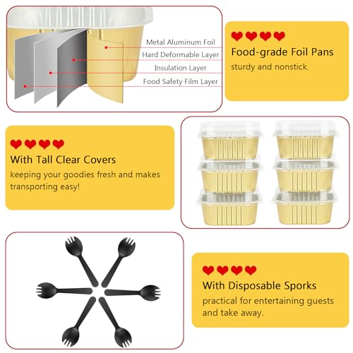 LNYZQUS Mini Cake Pans with Lids and Spoons,10oz Disposable Small Foil Baking Tins,40 Pack Individual Cake Containers for Home Bakers Bake Sales-Gold,4x4 Square by LNYZQUS - Image 4