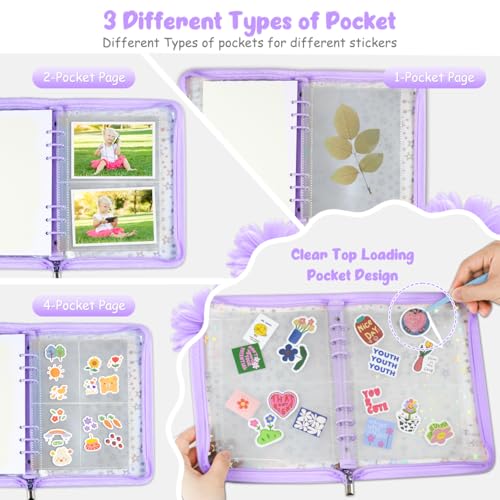 Image of 7 in 1 Sticker Storage Organizer, A5 Reusable Binder with Storage Sleeves, Sticker Book for Collecting Zipper Album Holder with Tools (Stickers Not Included)
