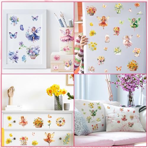 Image of gisgfim 12 Sheets Fairy Flower Rub on Transfers for Crafts and Furniture, Stickers Decals Decor for Spring Summer VBS Home Office Paper Wood DIY Craft, 5.9 x 5.9 Inch
