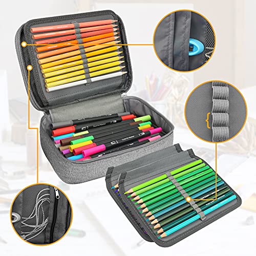 Image of Number-one Large Capacity Pencil Case, 72 Slots Colored Pencil Pouch Bag Portable Pencil Holder Stationery Organizer with Compartments for Office and Travel, Grey