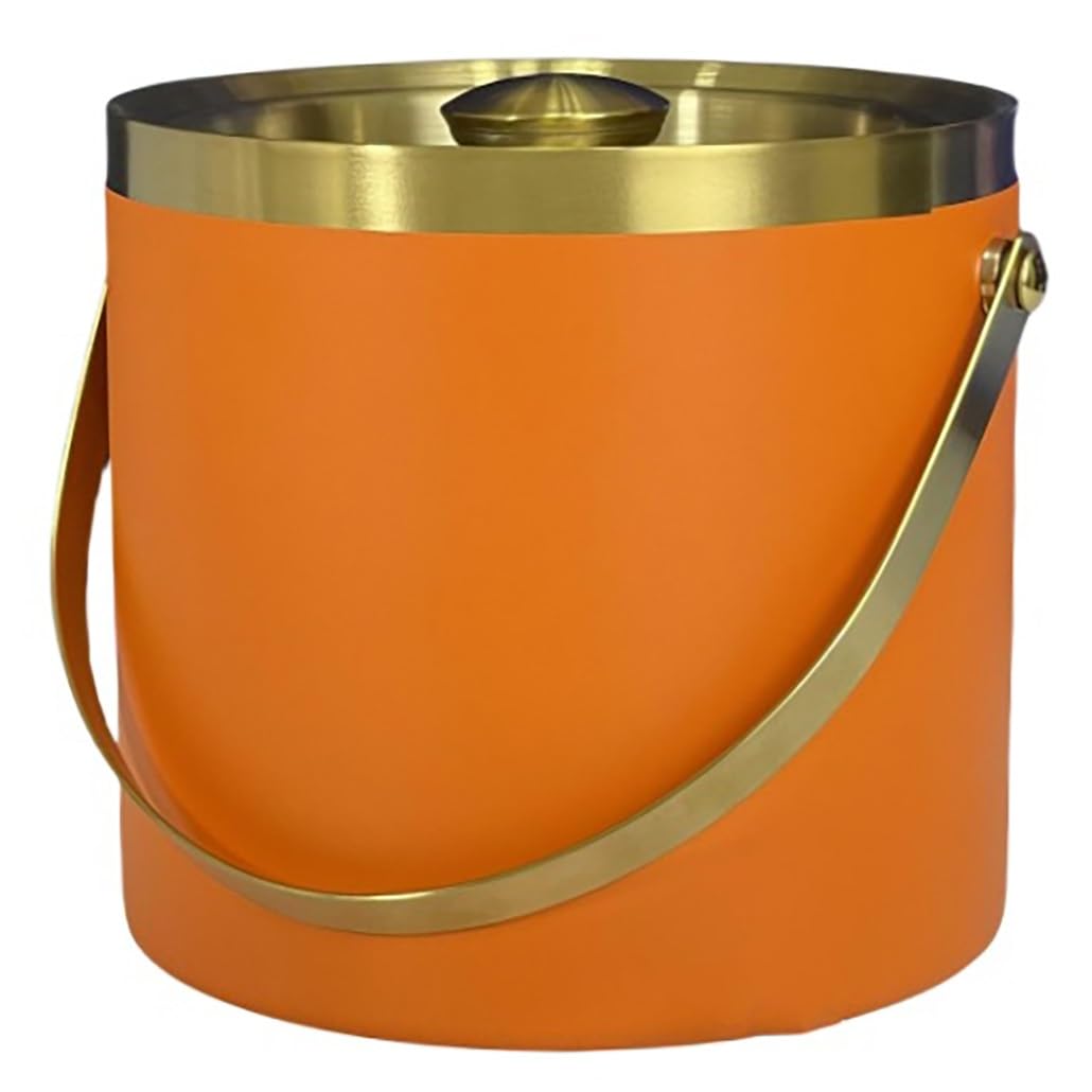 Cubo de hielo de acero inoxidable de doble pared de 1,4 x 2,3 l que mantiene el hielo congelado durante más tiempo. Contenedor de hielo con tapa hermética for bar, restaurante y hogar.(Oranje,1.4L)