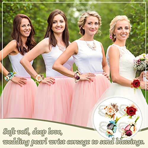 Corsage Wristlet Band Elastic Pearl Bracelet DIY Flower Bracelet with Storage Box for Bride Prom Accessories Wedding Party Decorations4