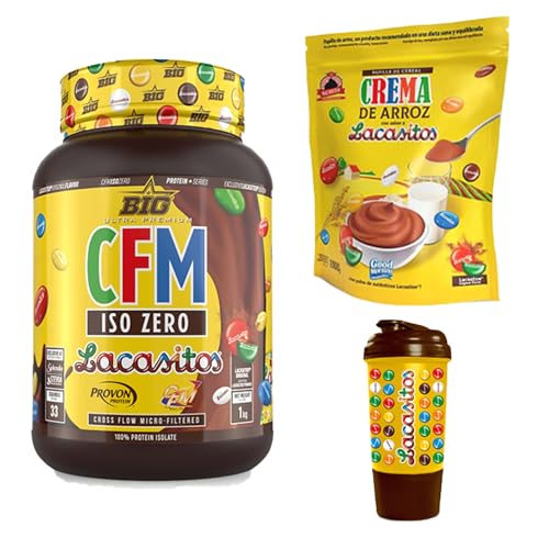 Pack Lacasitos Fitness Premium:Proteína CFM ISO ZERO 1kg , Crema de Arroz 1kg y Shaker 500ml