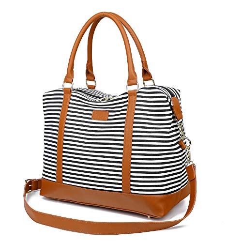 Ulgoo Travel Tote Bag Carry On Shoulder Bag Overnight Duffel in Trolley Handle (Black Striped)
