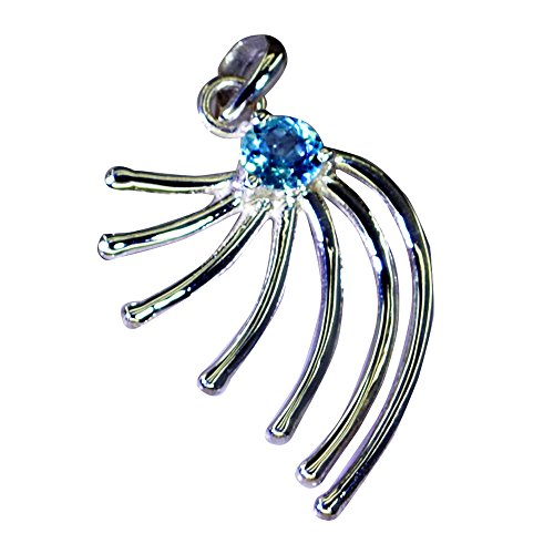 Pendentif Argent Véritable Topaze Bleue Femmes - Collier Rond Chakra Guérison