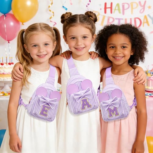 Image of Initial Purse for Girls Kids,Birthday Gifts for 3-8 Years Old | Personalized Crossbody Bag, Small Toddler Sling Bag Cute Fanny Pack, Gift for Daughter Sister Grandkids, Striped Purple L