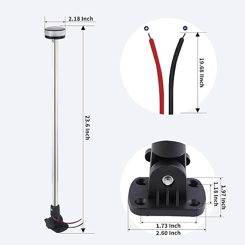 Miniatura 6 de Luces de popa de 23.6 pulgadas Bimini Top Fold Down Luces de navegación Led Todo Alrededor Luz de ancla blanca para barco USCG 2NM, para yate pontón