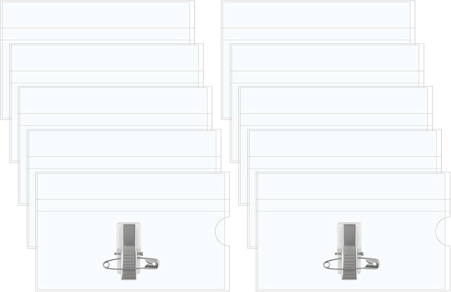 10 Pcs Pin Style Name Badge Holders Clear Name Tags Holder with Pin Clear Plastic Tag Holder Horizontal Badge Holders with Inserts Badges Sleeve for Meeting Seminar Show Event