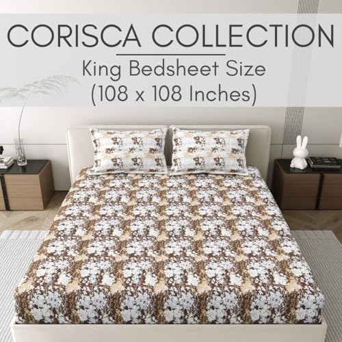 Image of Mafatlal 186 Tc Corsica Pure Cotton Bedsheet King Size | 274 X 274 Cm | Premium Sheets for Sleeping Comfort | Soothing Bedding Set with 2 Pillow Covers | Coffee